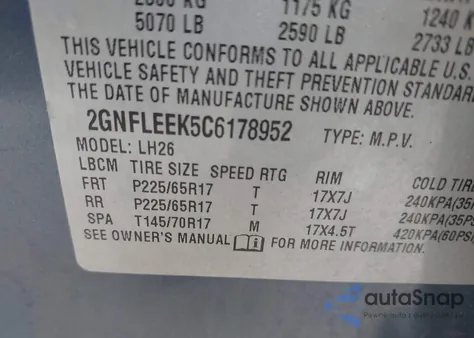 2012 Chevrolet Equinox 1Lt из США, поврежденный, VIN 2GNFLEEK5C6178952